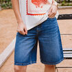 Bermuda large taille haute en coton denim stone femme