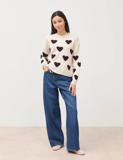 Pull manches longues bouclette col rond prune femme
