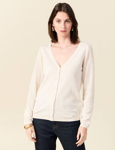 Gilet manches longues boutonné creme femme