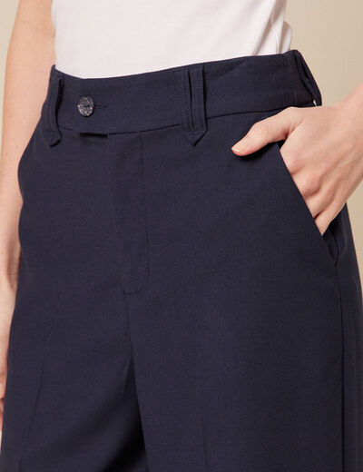 Pantalon city large à pinces bleu marine femme