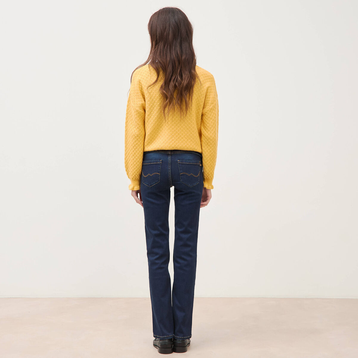 Jeans regular taille haute denim brut femme
