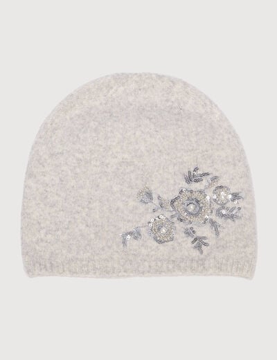Bonnet avec broderie gris clair femme