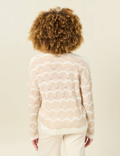 Pull manches longues ajouré creme femme