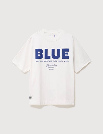 T-shirt print&eacute; en coton manches courtes ecru homme