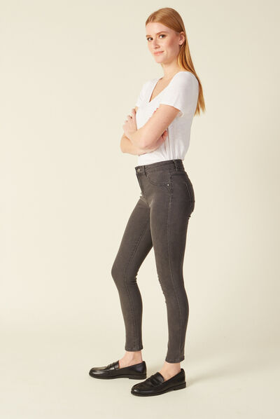 Jeans skinny 7/8ème gris foncé femme