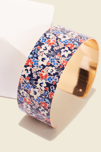 Bracelet manchette en métal bleu marine femme