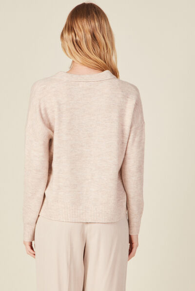 Pull col polo éco-responsable creme femme