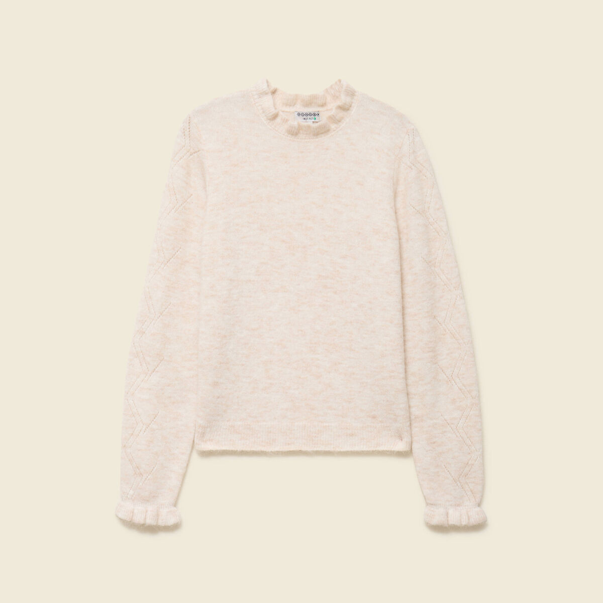 Pull col montant manches longues creme femme