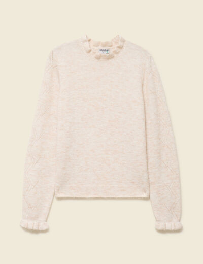 Pull col montant manches longues creme femme
