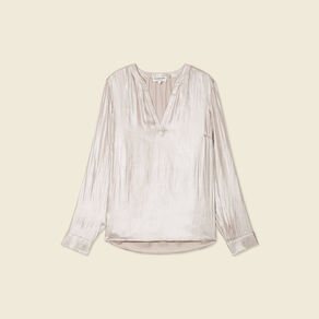 Blouse manches longues irisée gris argent femme