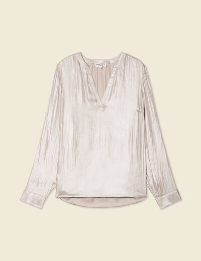 Blouse manches longues irisée gris argent femme