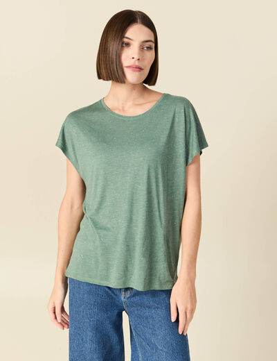 T-shirt droit court manches courtes vert fonc&eacute; femme