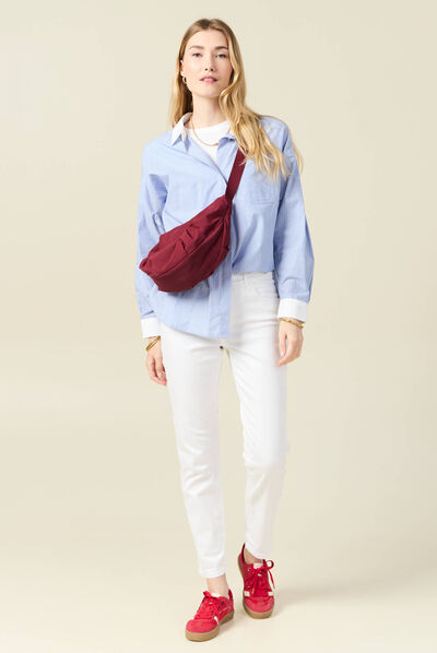 Jeans girlfriend taille haute denim blanc femme