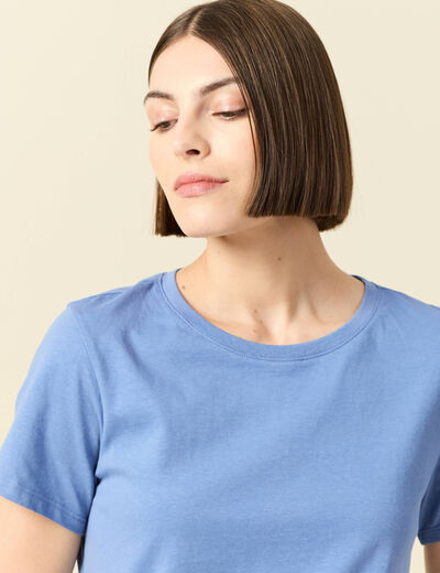 T-shirt cintr&eacute; col rond manches courtes bleu lavande femme