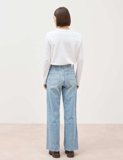 Jeans large taille haute denim baby bleu femme
