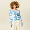 Gilet manches longues col en V bleu gris femme