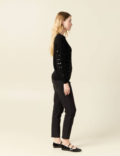 Pull manches longues sequins noir femme