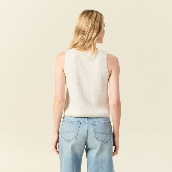 Débardeur tricot noué creme femme