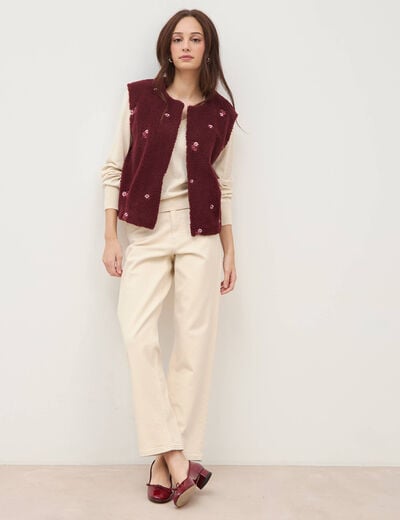 Pull droit col v manches longues creme femme