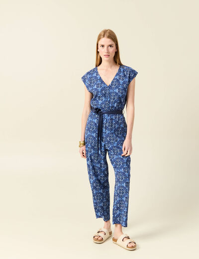 Combinaison salopette manches courtes bleu femme