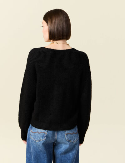Gilet ajouré col V manches longues noir femme