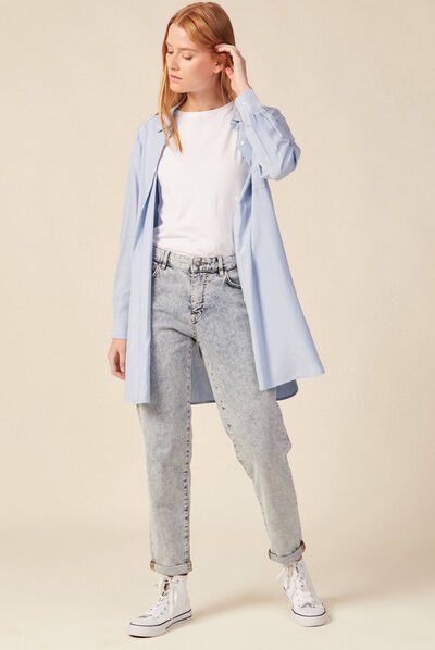 Jeans girlfriend 5 poches denim snow bleu femme