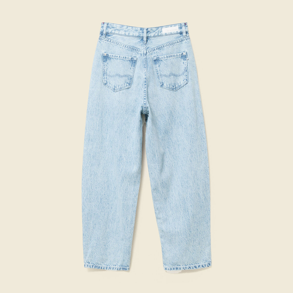 Jeans slouchy taille haute en coton denim bleach femme