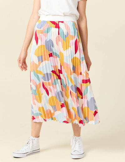 Jupe midi évasée plissée creme femme