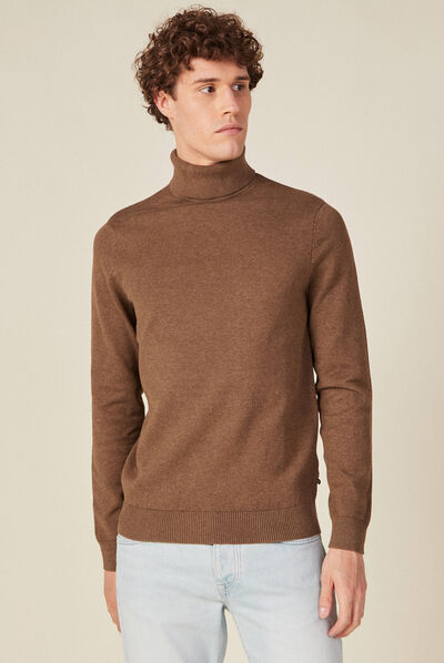 Pull manches longues marron homme