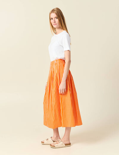 Jupe taille haute en coton orange femme