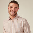 Chemise ray&eacute;e en coton manches longues beige homme