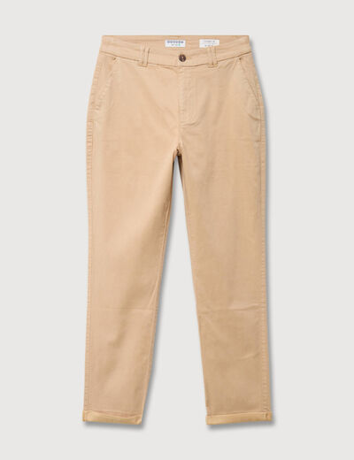 Chino cigarette 7/8&egrave;me taille haute marron clair femme