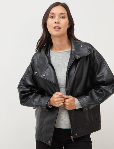 Blouson manches longues similicuir noir femme