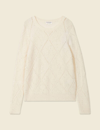 Pull manches longues sequins creme femme