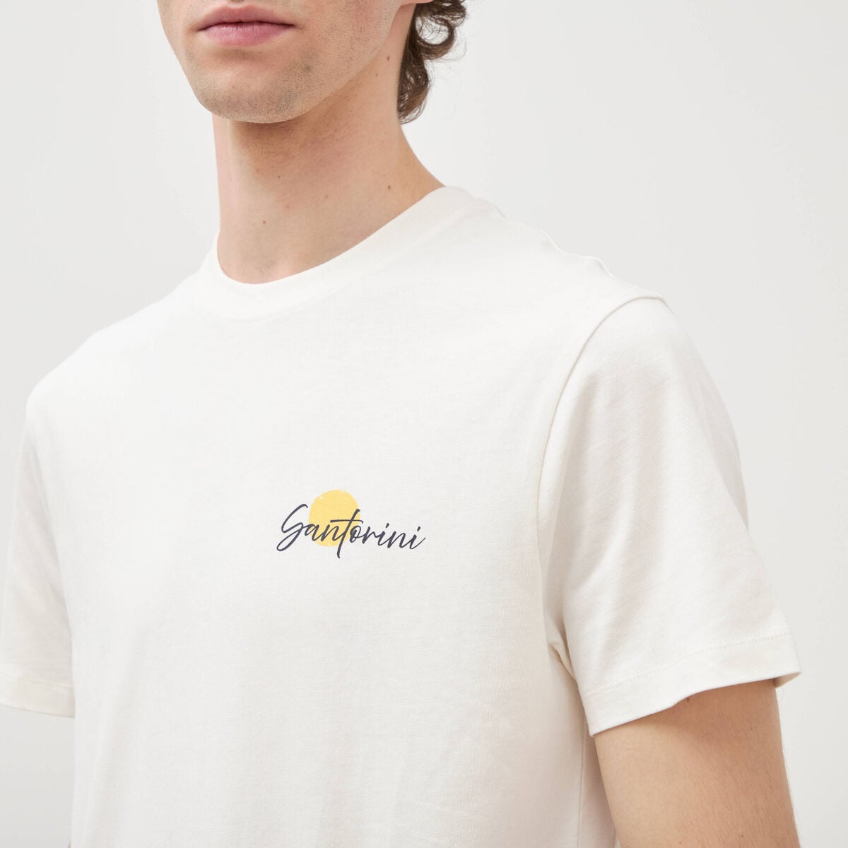 T-shirt droit en coton col rond ecru homme