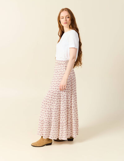 Jupe longue droite fluide ivoire femme