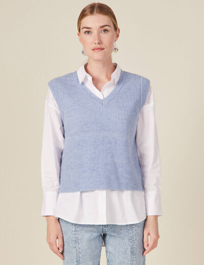 Pull éco-responsable bleu gris femme