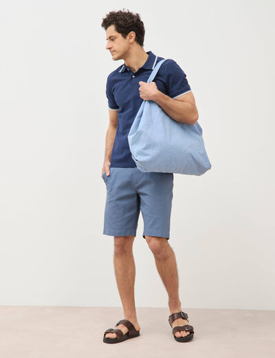 Polo cintr&eacute; en coton manches courtes bleu marine homme