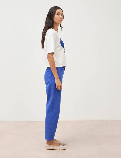 Pantalon straight taille haute bleu electrique femme