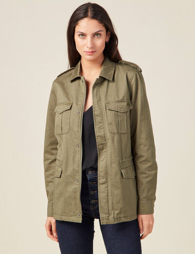 Veste droite poches àrabat vert kaki femme