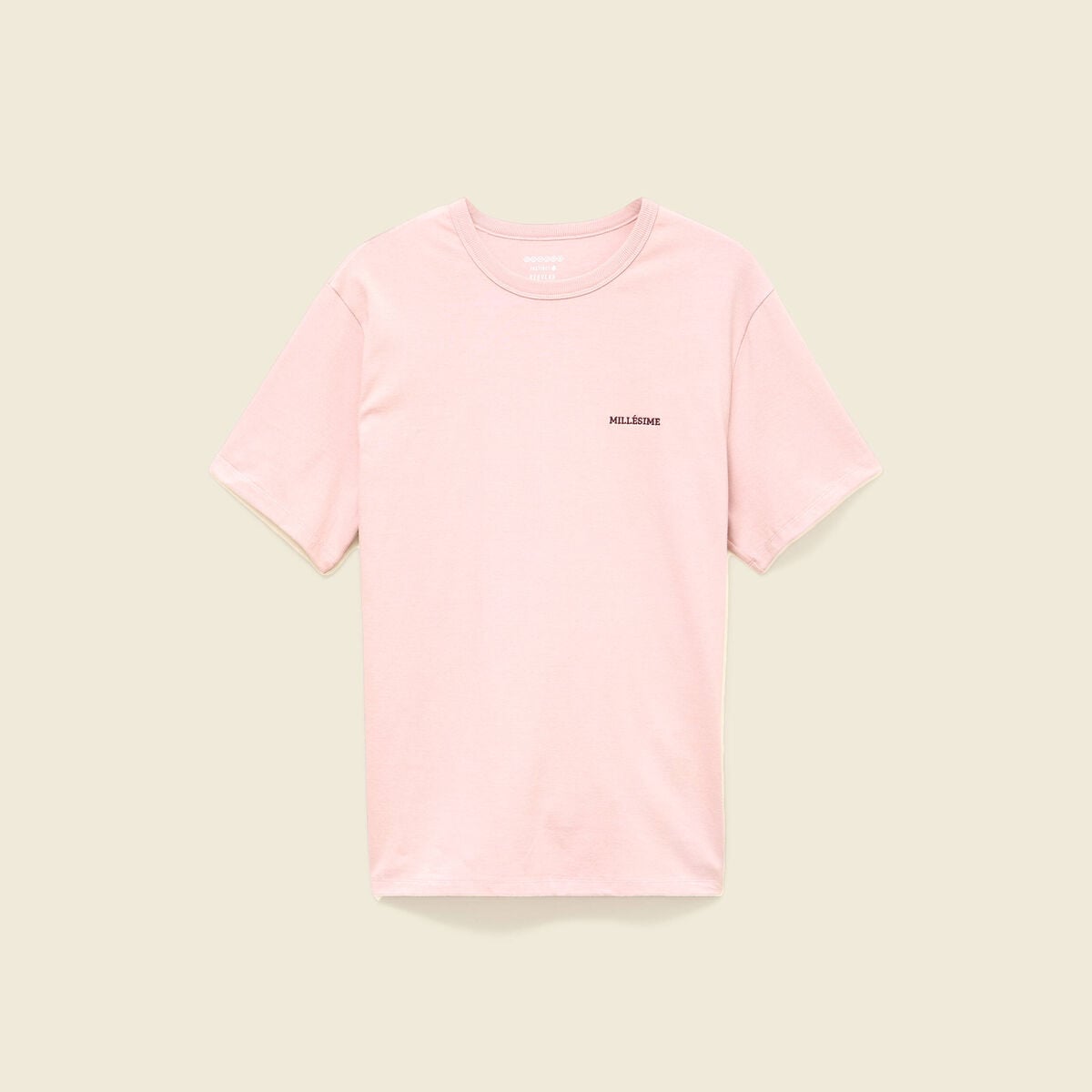 T-shirt col rond manches courtes brod&eacute; rose pastel homme