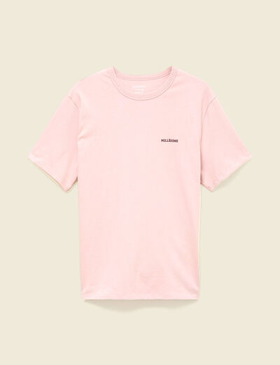 T-shirt col rond manches courtes brod&eacute; rose pastel homme