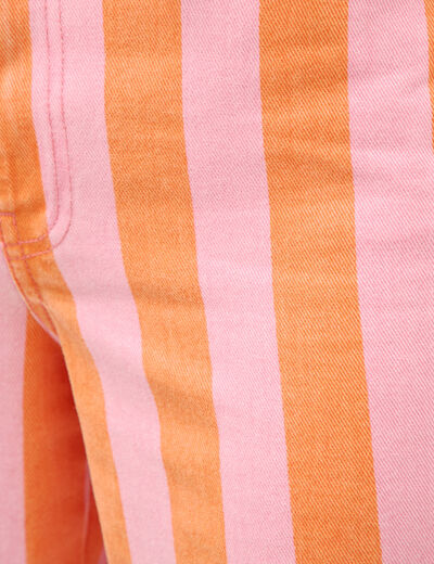 Jeans droit cropped taille haute ray&eacute; orange femme