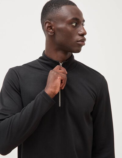 Sweat droit col montant manches longues noir homme