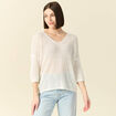 Pull ajour&eacute; col v manches 3/4 ecru femme