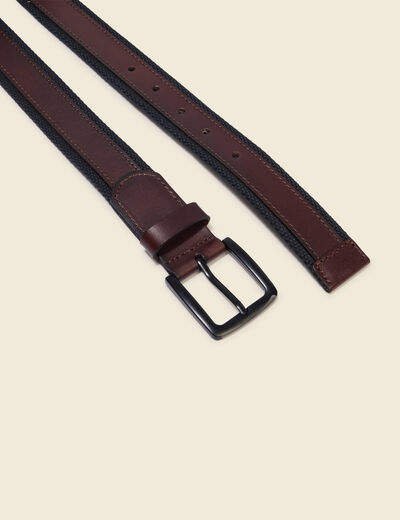 Ceinture large bi-mati&egrave;re noir homme