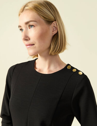 Robe fluide manches longues col rond noir femme