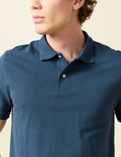 Polo cintr&eacute; en coton manches courtes bleu fonc&eacute; homme