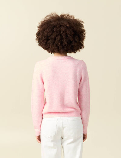 Gilet col rond rose clair femme