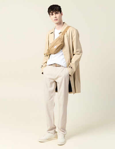 Pantalon chino longueur 32 avec ceinture beige homme